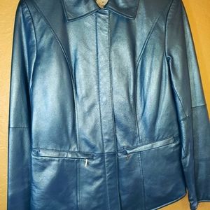 Bradley Bayou Genuine Leather Blue Metallic Pearl Jacket sz XS